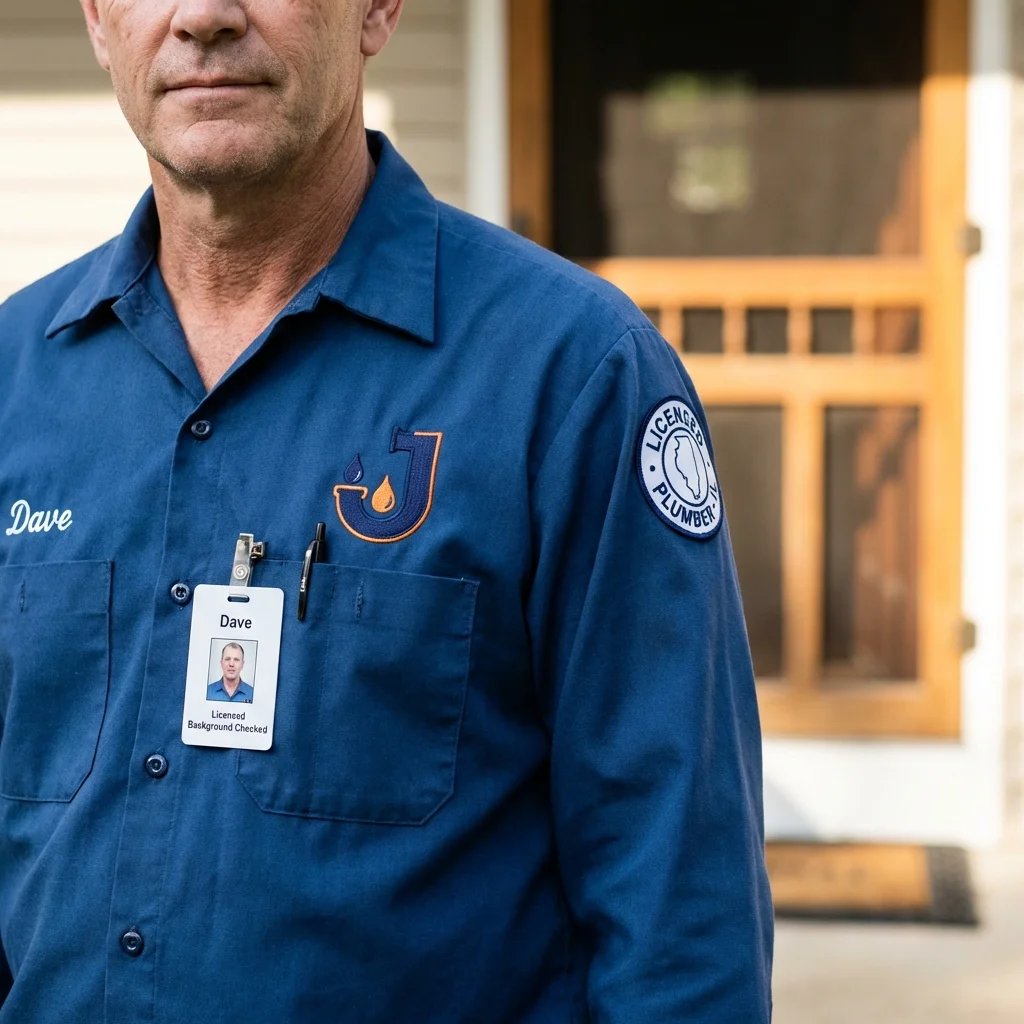 Licensed plumber showing ID badge in Bergen, NY