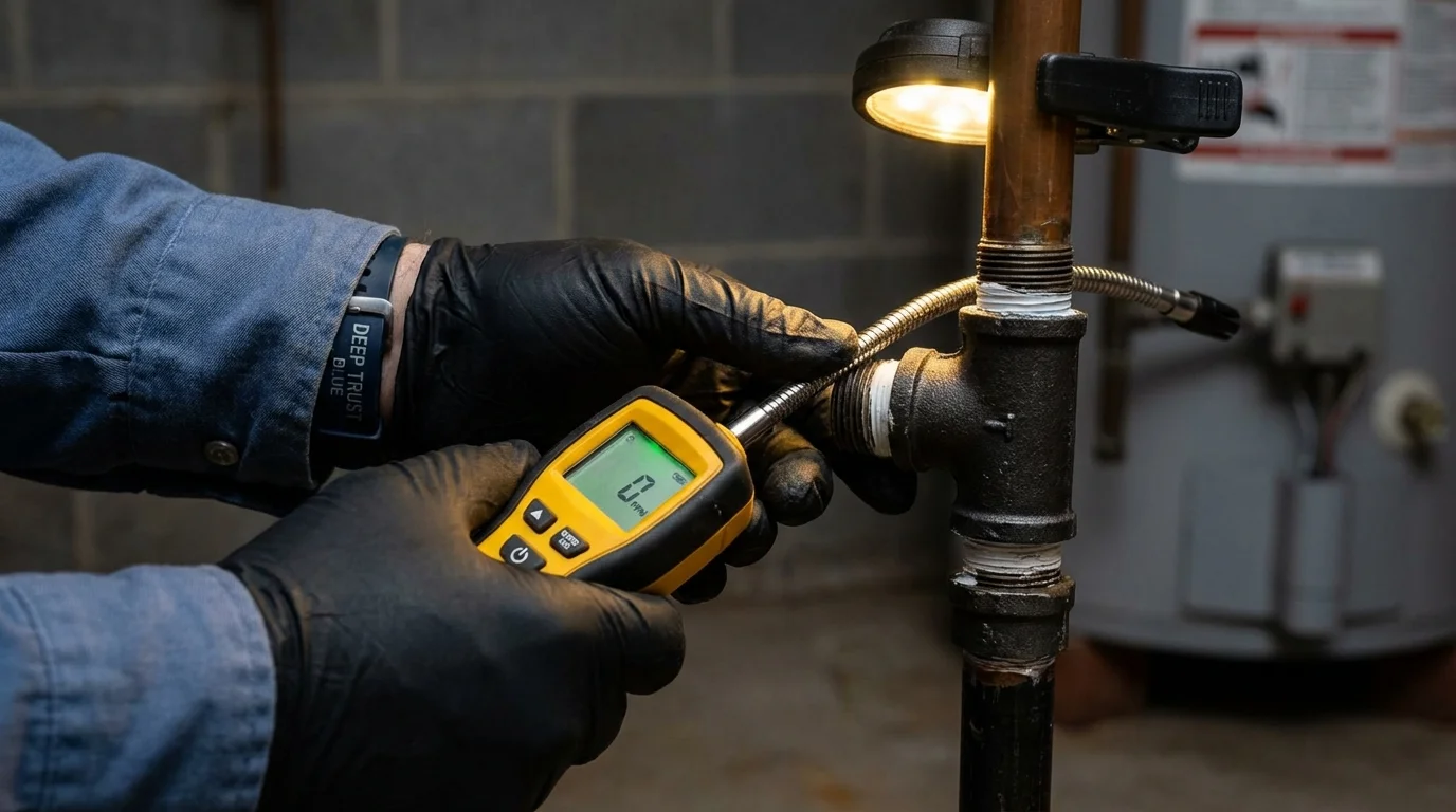 Gas leak detection with electronic sniffer by Johns Plumbing LLC in Bergen